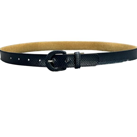 Astor Vintage Navy Blue Snake Print Leather Belt Women 27.5” - 32.5” - Picture 1 of 9